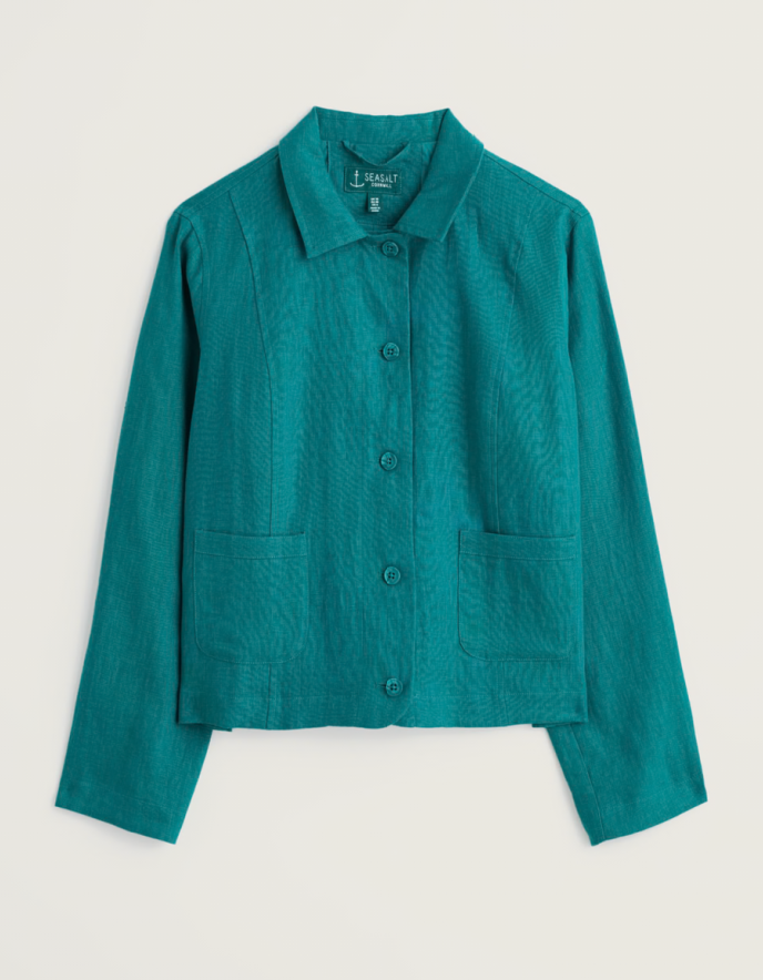 teal linen boxy jacket