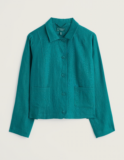 teal linen boxy jacket