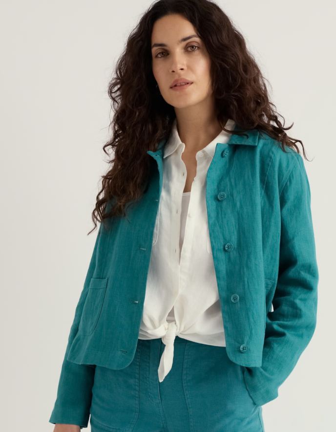 teal linen boxy jacket