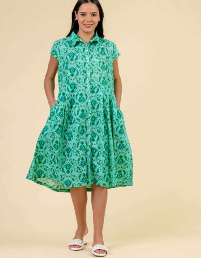 Handprint Dream Apparel Arlington Dress in Crescent Green
