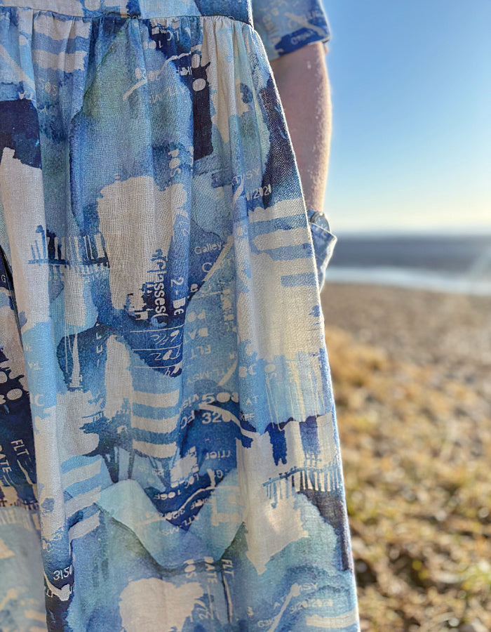 Luukaa Atlas Print Linen Midi Dress