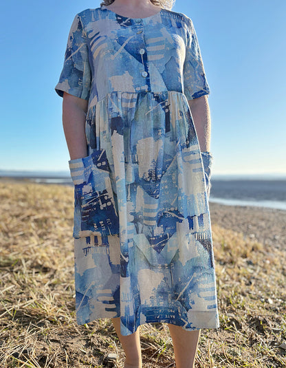 Luukaa Atlas Print Linen Midi Dress