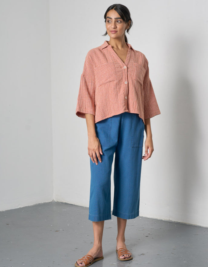 orange mini check shirt