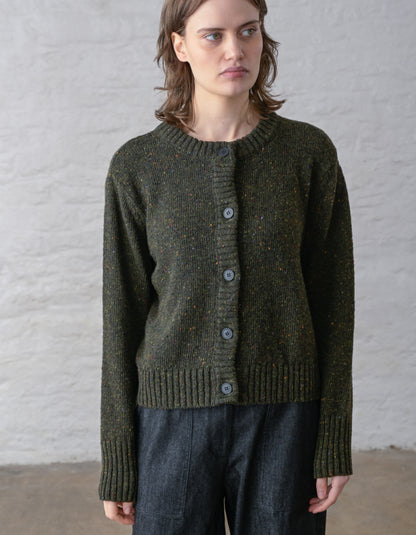 Bibico Avelia Donegal Tweed Cardigan in Forest