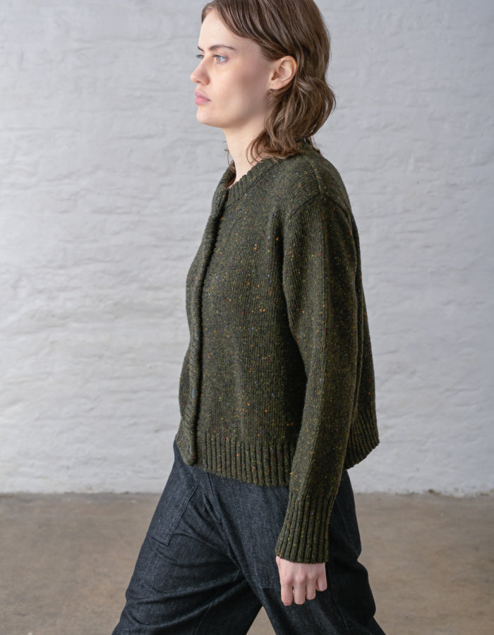 Bibico Avelia Donegal Tweed Cardigan in Forest