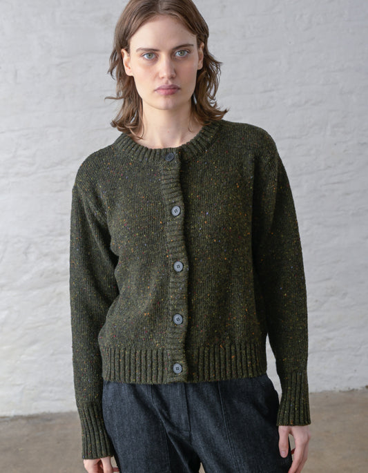 Bibico Avelia Donegal Tweed Cardigan in Forest