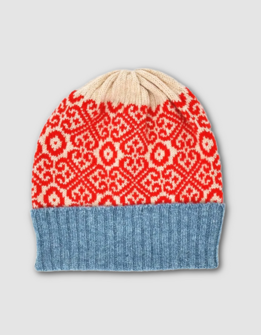 Scarlet Baltic Beanie in Oatmeal Poppy