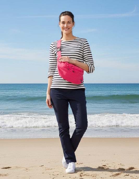 woman wearing jade cotton canvas pink crossbody bag 
