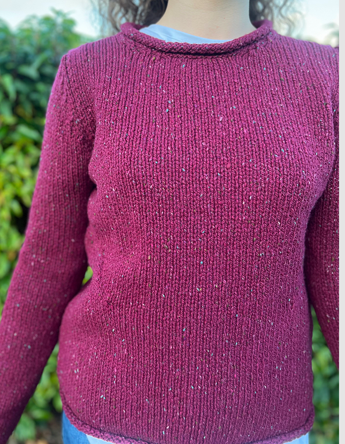 Fisherman out of Ireland Donegal Tweed Roll Neck Sweater in Berry