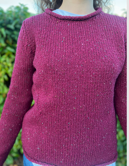 Fisherman out of Ireland Donegal Tweed Roll Neck Sweater in Berry