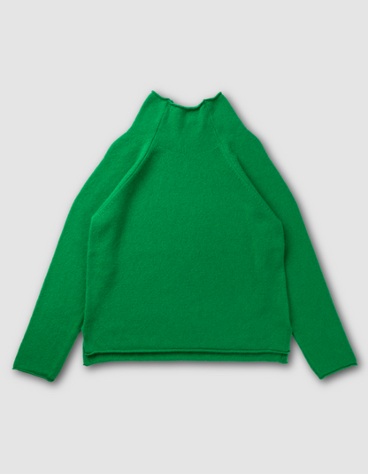 billiard green merino lambswool oversized sweater with mock turtle neck