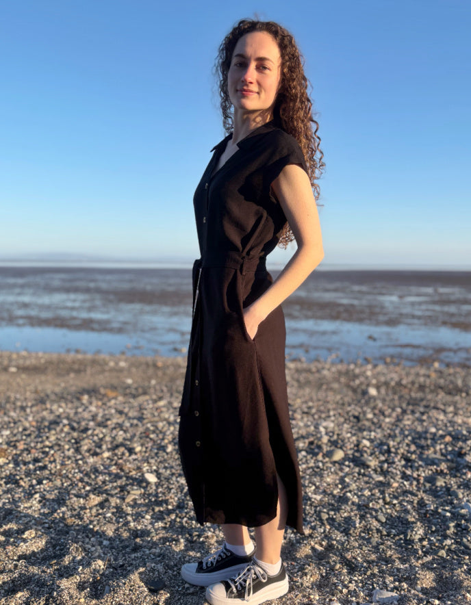 Pomodoro Shirt Midi Dress in Black