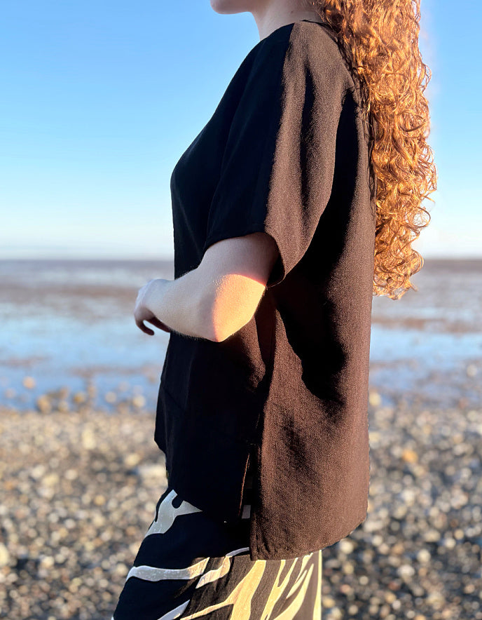 black loose fit boxy top