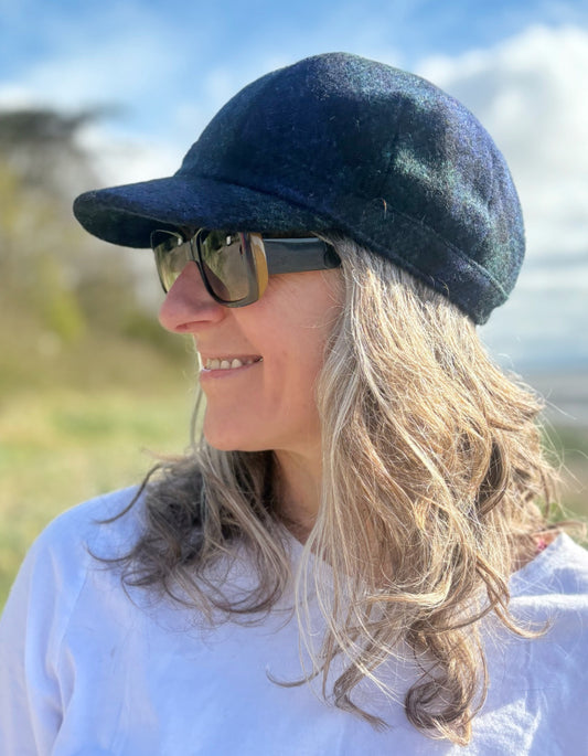 Heather Rhona Harris Tweed Cadet Cap in Black Watch