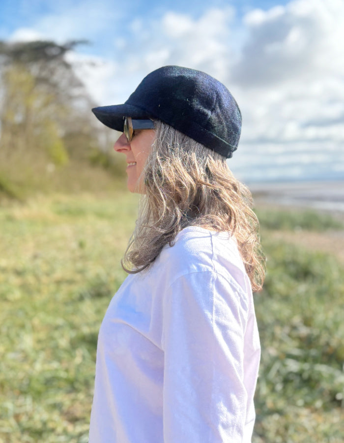 Heather Rhona Harris Tweed Cadet Cap in Black Watch