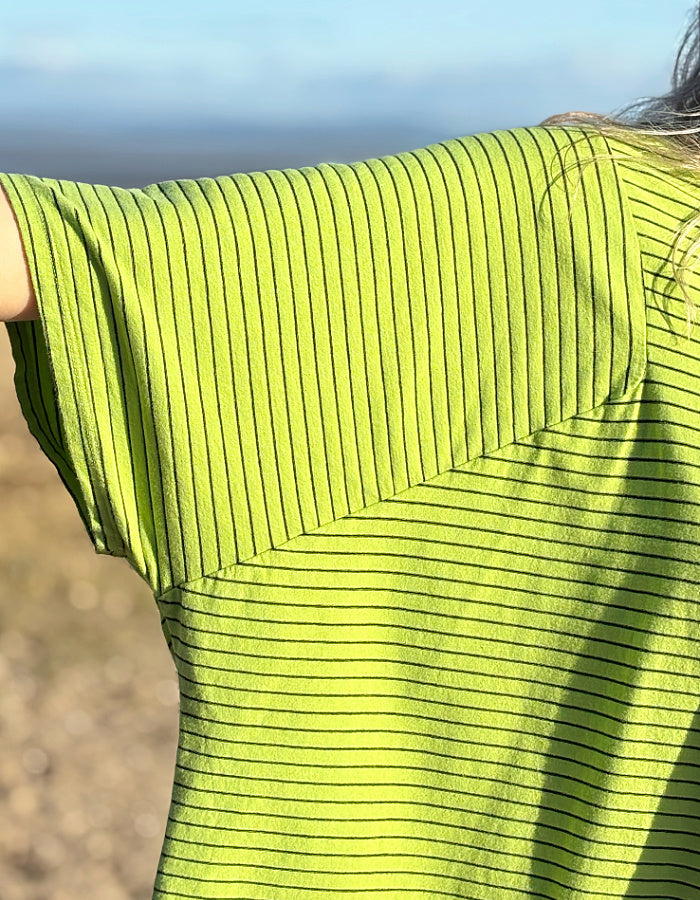 oversized cotton t shirt in lime with black stripes 