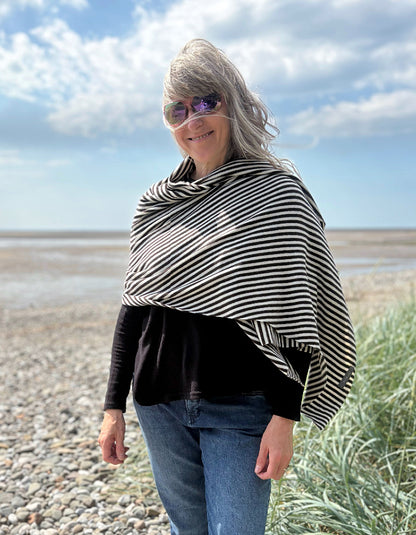 Neirami 3 Way Scarf in Balck and white Mini Stripes
