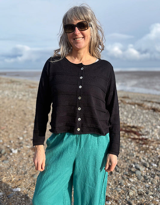 Yellow Label Boxy Cardigan in Black