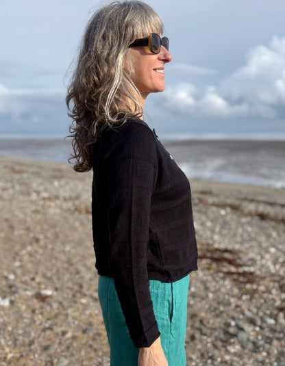 Yellow Label Boxy Cardigan in Black