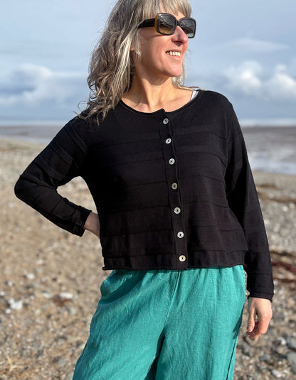 Yellow Label Boxy Cardigan in Black