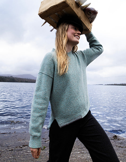 Fisherman out of Ireland Crew Neck Sweater with Blanket Stitch Detail
