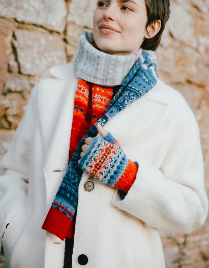 Eribe Alloa Fair Isle Scarf in Blue Bella
