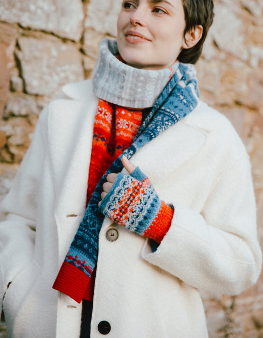 Eribe Alloa Fair Isle Scarf in Blue Bella