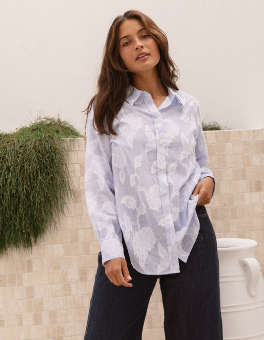 Betty Basics Floral Lace Striped Shirt