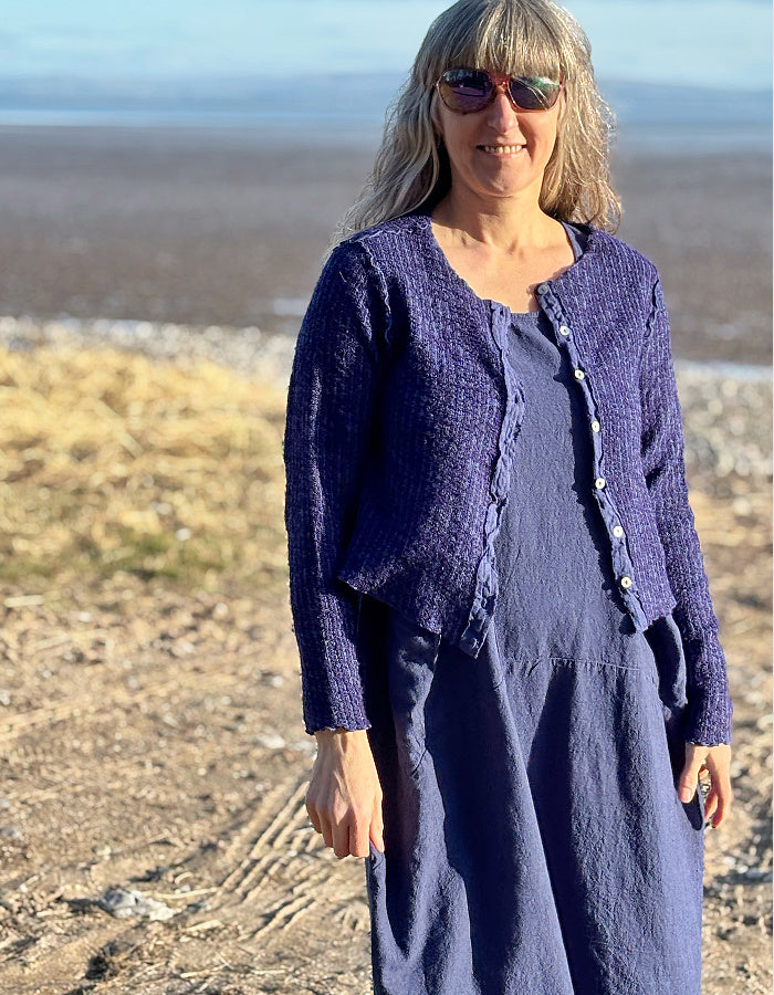 cropped navy blue summer cotton cardigan