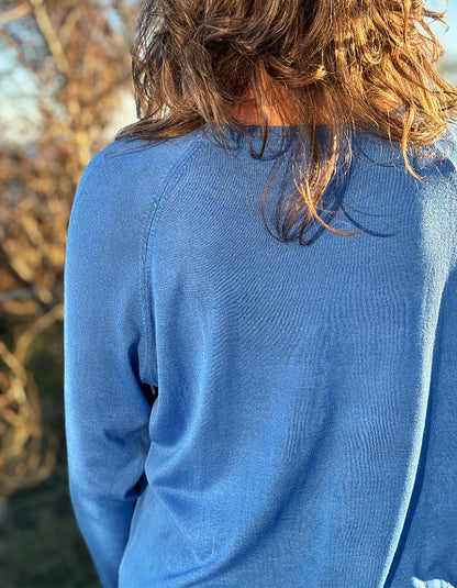 lightweight summer knit sweater in cornflower blue