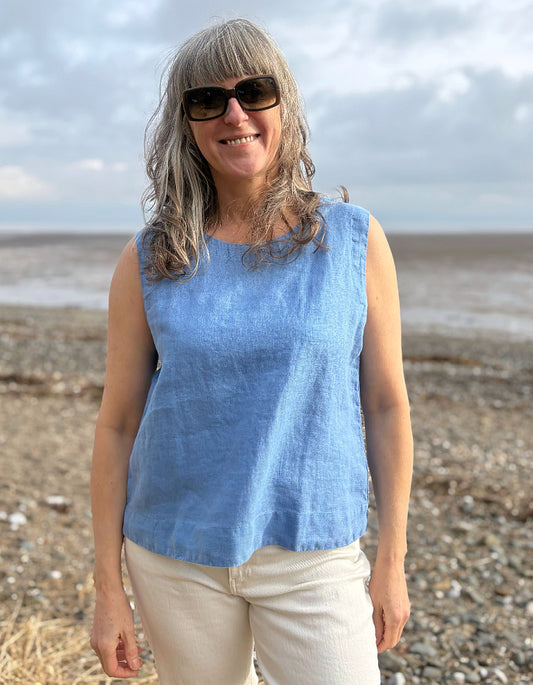 pale blue linen tank top