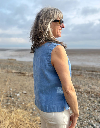Cut Loose Linen Shell Top in Forget-me-not