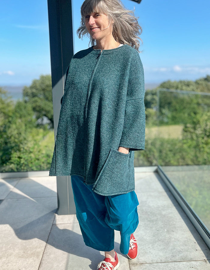 oversized boiled wool coat in deep sea teal colour