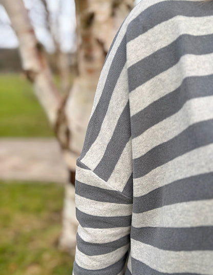 boxy jumper wide fit with draped shoulders in two tone grey block stripes