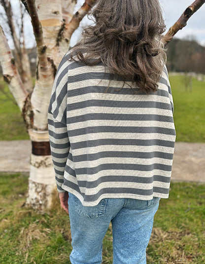 boxy jumper wide fit with draped shoulders in two tone grey block stripes