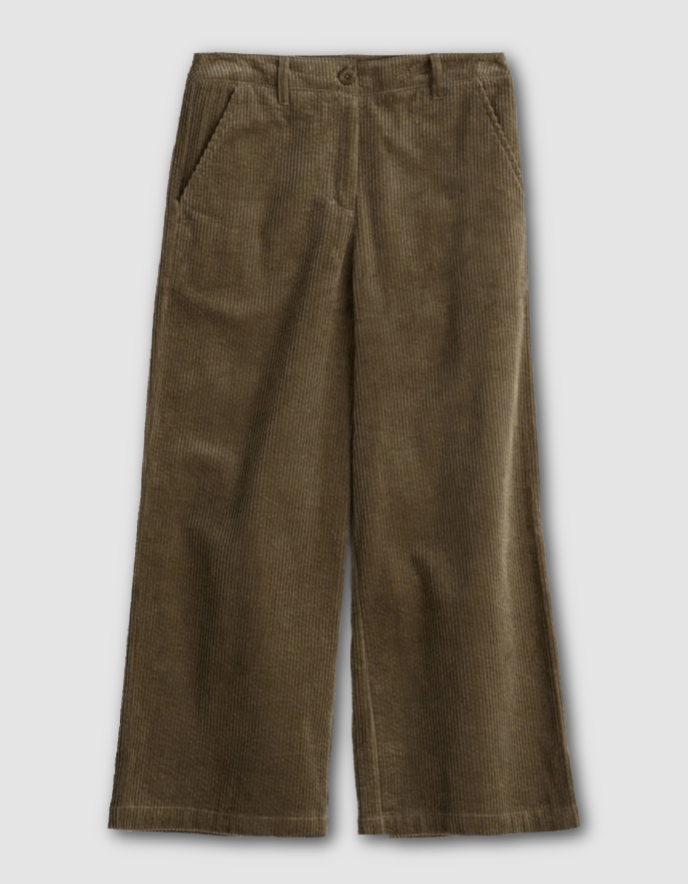 Brown corduroy pants on a light gray background