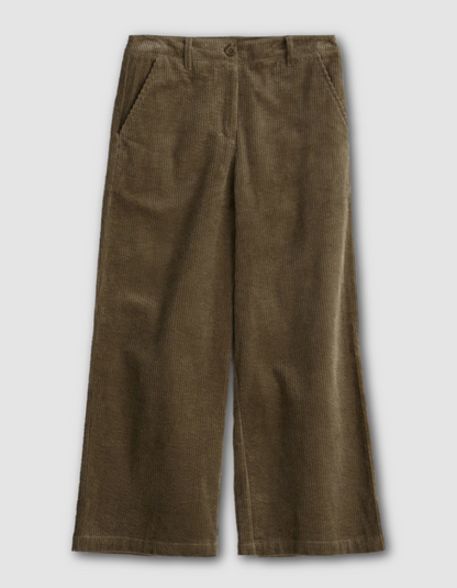 Brown corduroy pants on a light gray background