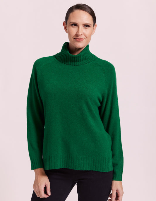 See Saw Button Back Rollneck in Emerald