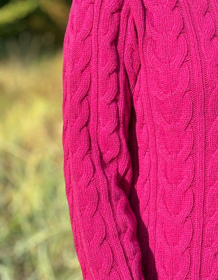 magenta pink lambswool cable sweater