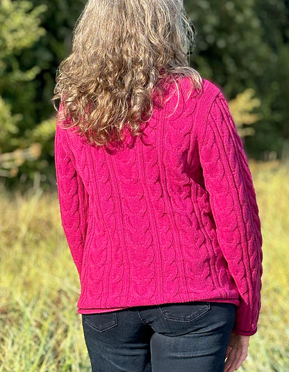 magenta pink lambswool cable sweater