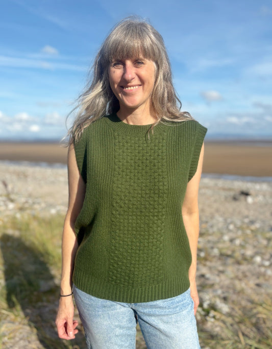 See Saw Cable Vest in Khaki