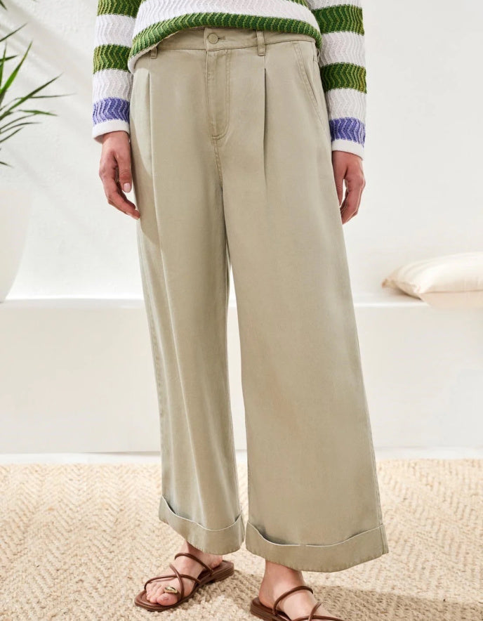 Tribal Brooke Tercel Pleated Wide Leg Trousers in Cactus Clay