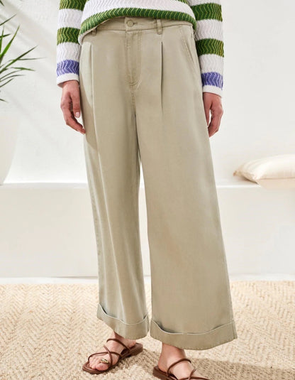 Tribal Brooke Tercel Pleated Wide Leg Trousers in Cactus Clay