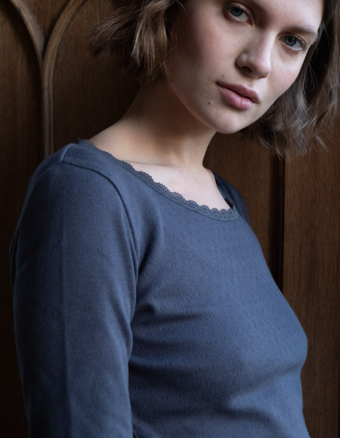 grey pointelle long sleeve t shirt