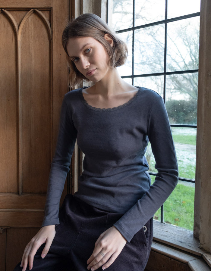 grey pointelle long sleeve t shirt