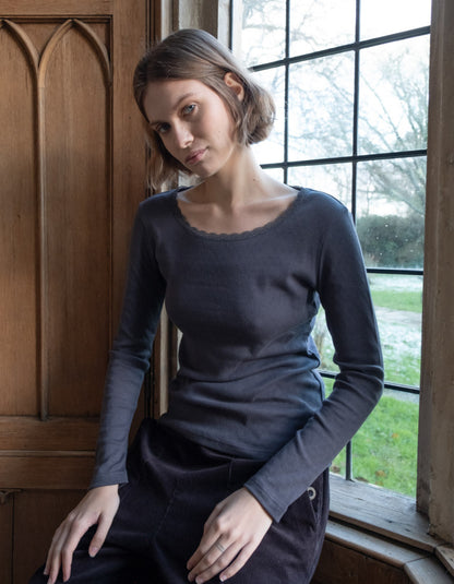 grey pointelle long sleeve t shirt