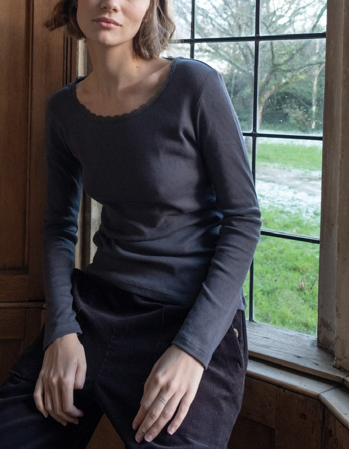 grey pointelle long sleeve t shirt