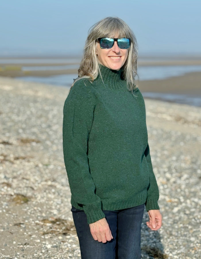 green donegal tweed turtle neck sweater merino