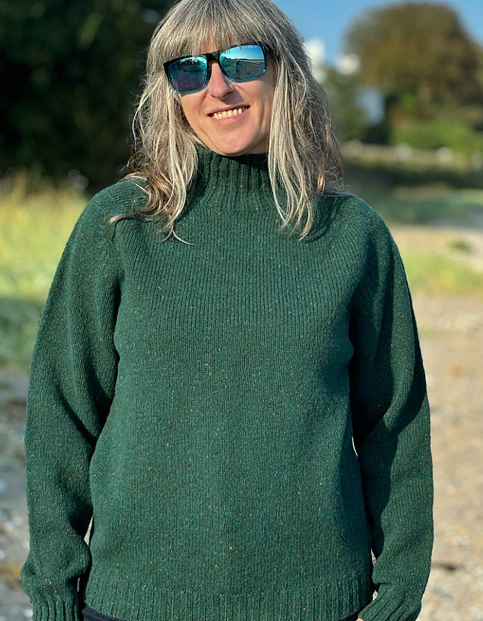 green donegal tweed turtle neck sweater merino