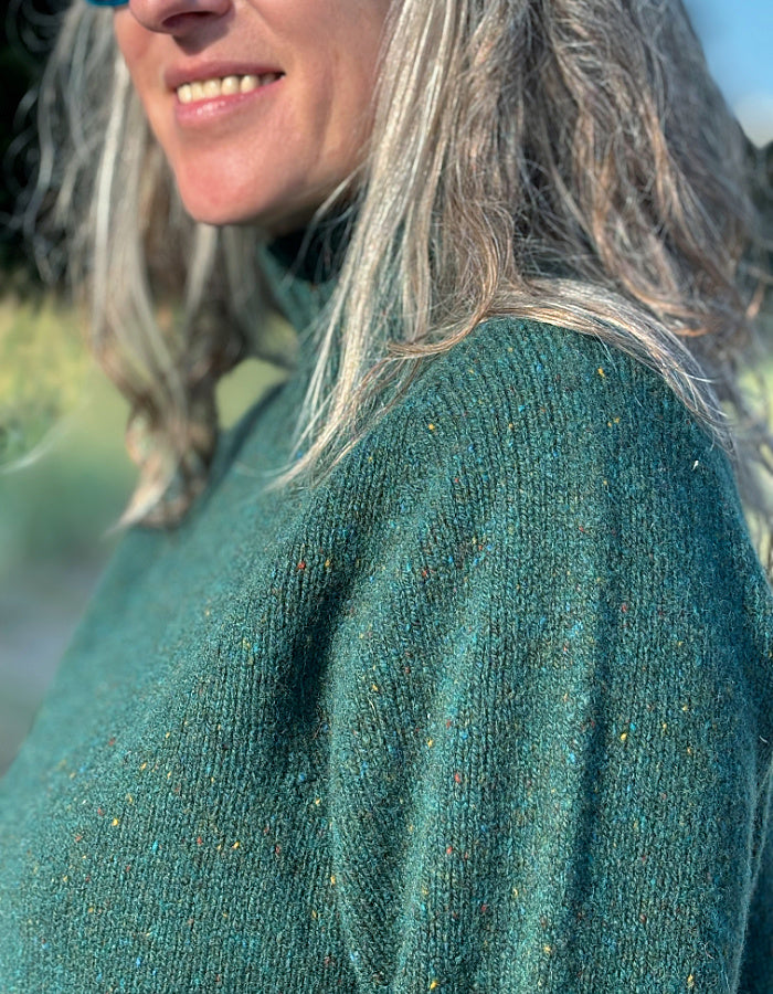 green donegal tweed turtle neck sweater merino